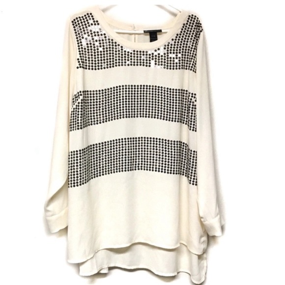 New Lane Bryant 18/20 Gorgeous Top Blouse Holiday CHRISTMAS Cream Shiny Sequins - Picture 2 of 10